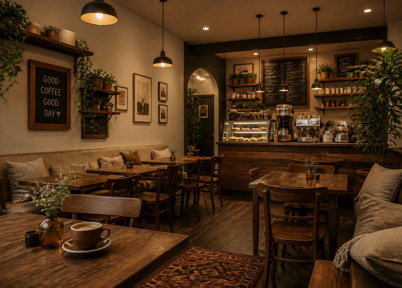 Cozy warm interior of Jadeel Coffee café in Riyadh